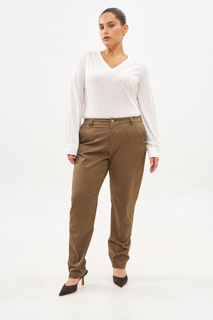SLIM COTTON CHOCOLATE BROWN PANTS