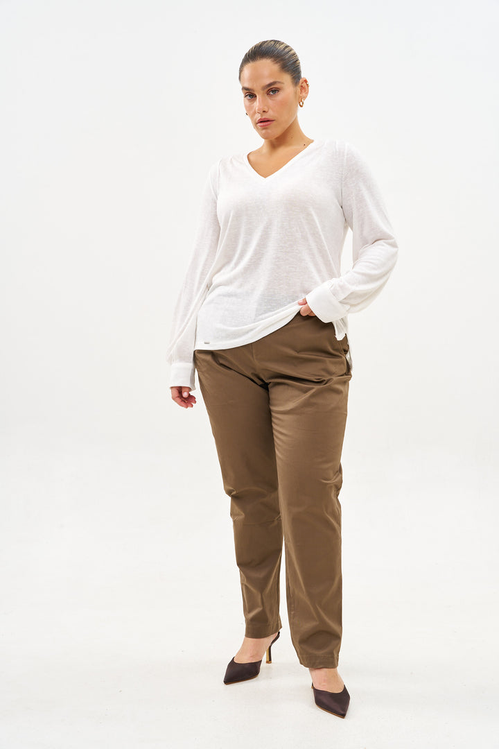 SLIM COTTON CHOCOLATE BROWN PANTS