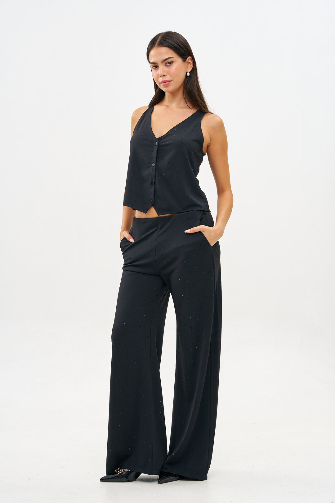 RENNE WIDE LEG BLACK PANTS