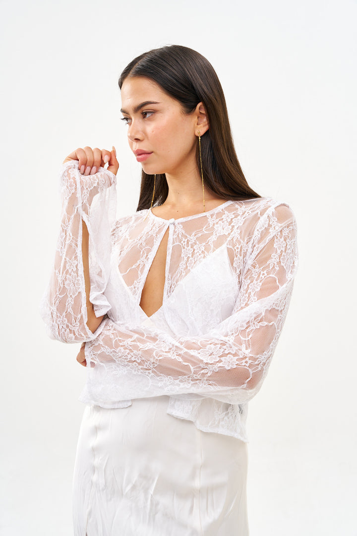 NATI WHITE LACE TOP
