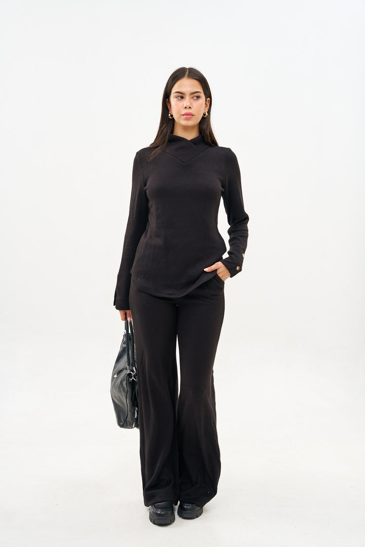 LARGE LEATHER BLACK BAG WITH A BRAIDED STRAP