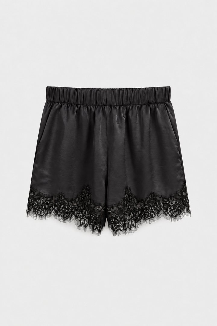 CELIA SATIN BLACK SHORTS