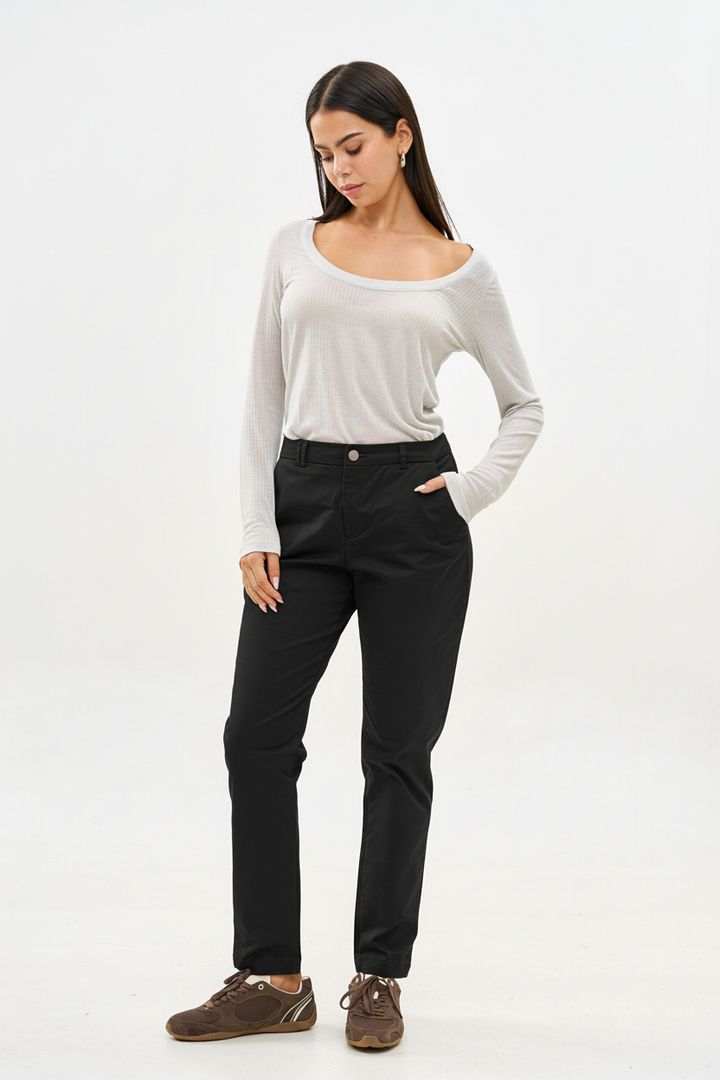 SLIM COTTON BLACK PANTS