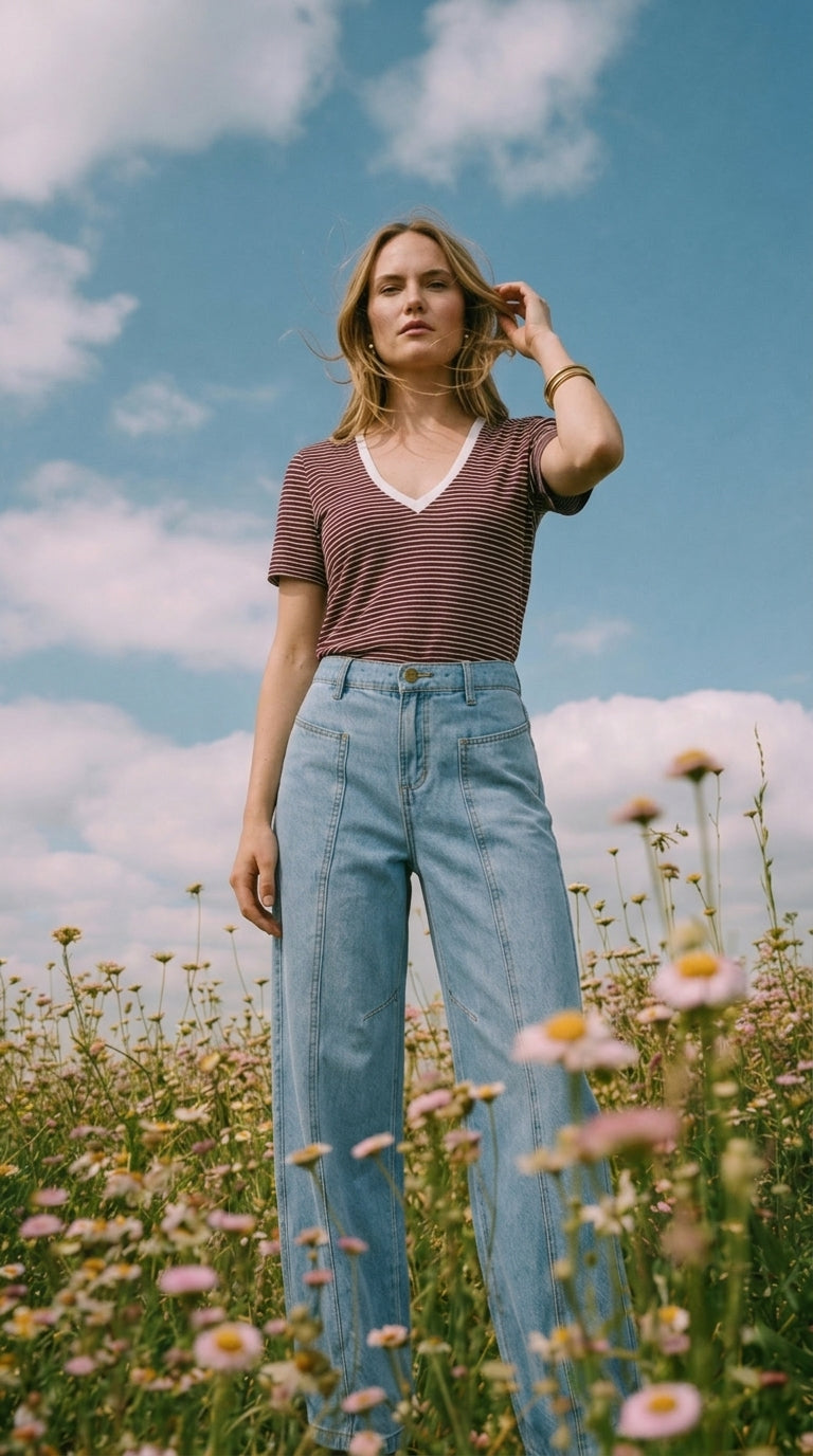 ANDREA BURGUNDY STRIPED V-SHIRT