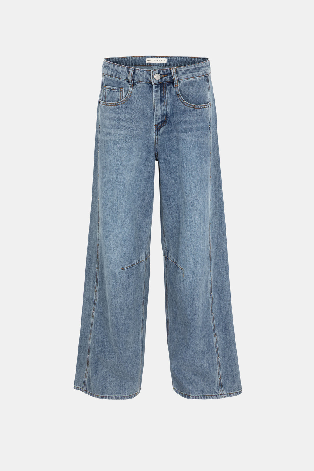 ג'ינס רגל רחבה SUPER WIDE LEG בהיר על דוגמנית